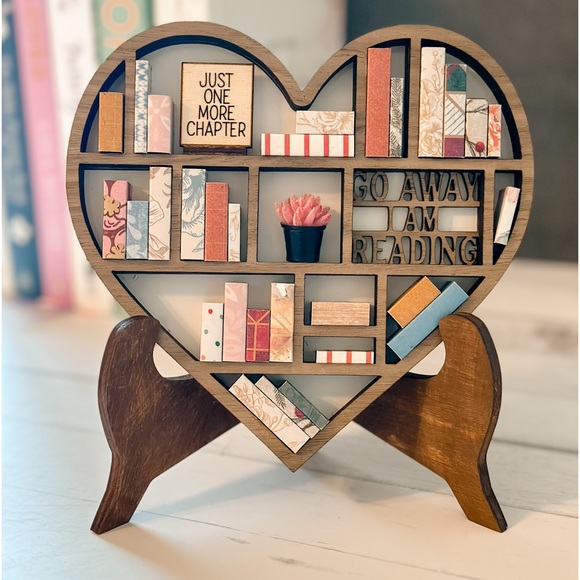Mini Bookshelf, 3-D Wood Mini Bookshelf, Heart Bookshelf - Picture 3 of 4